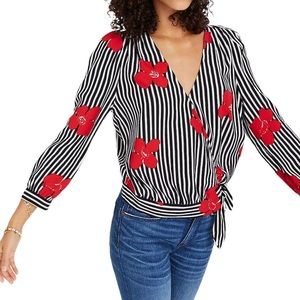 Madewell stripped black and white wrapped blouse with candied orchards